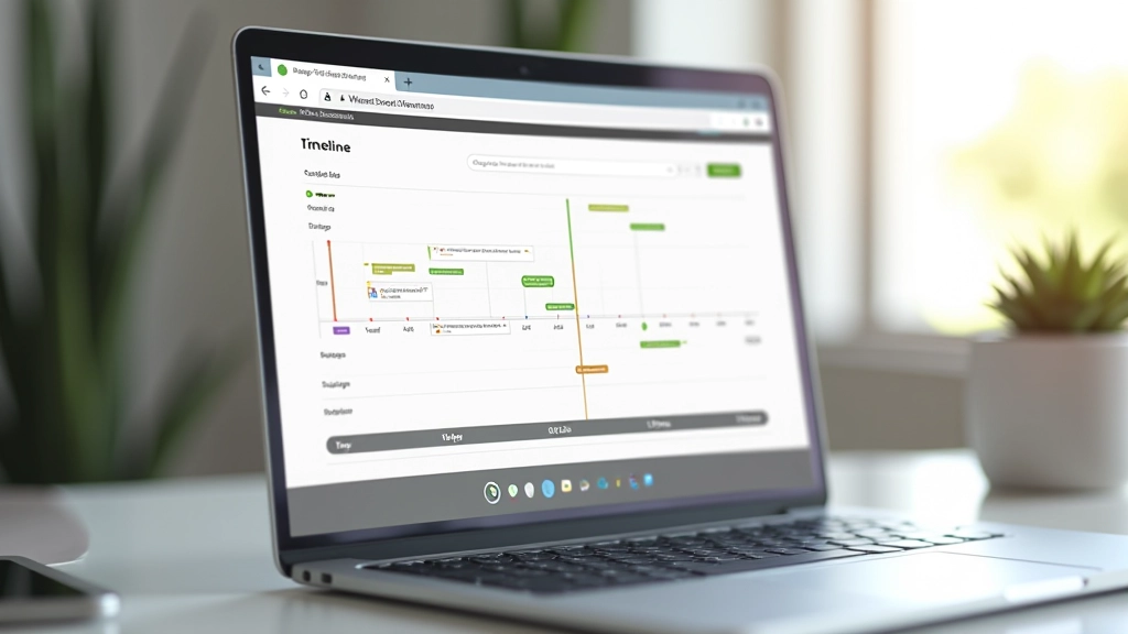 Browser-Fenster zeigt Scroll-Animation einer Zeitleiste mit progressiv sichtbaren Einträgen